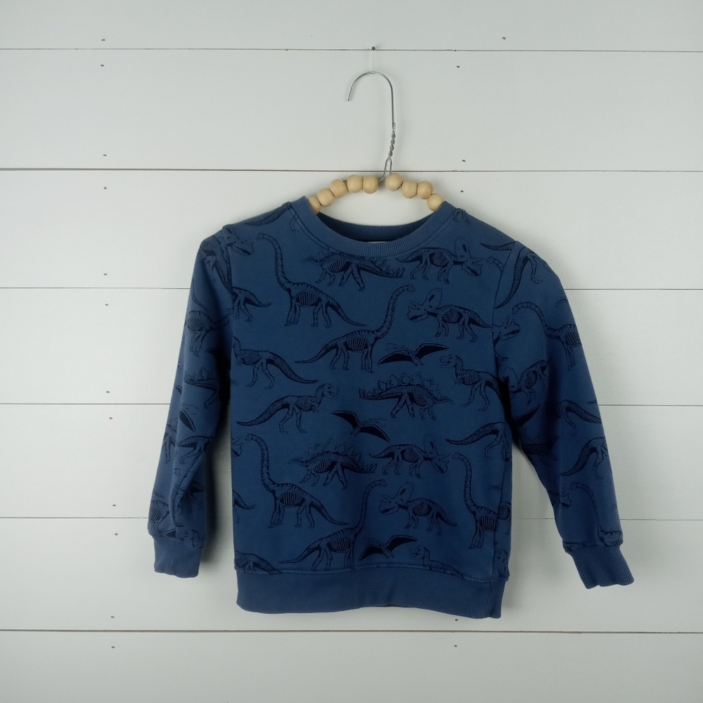 H&M boys size 4-6 blue with navy blue dinosaur design sweatshirt crewneck